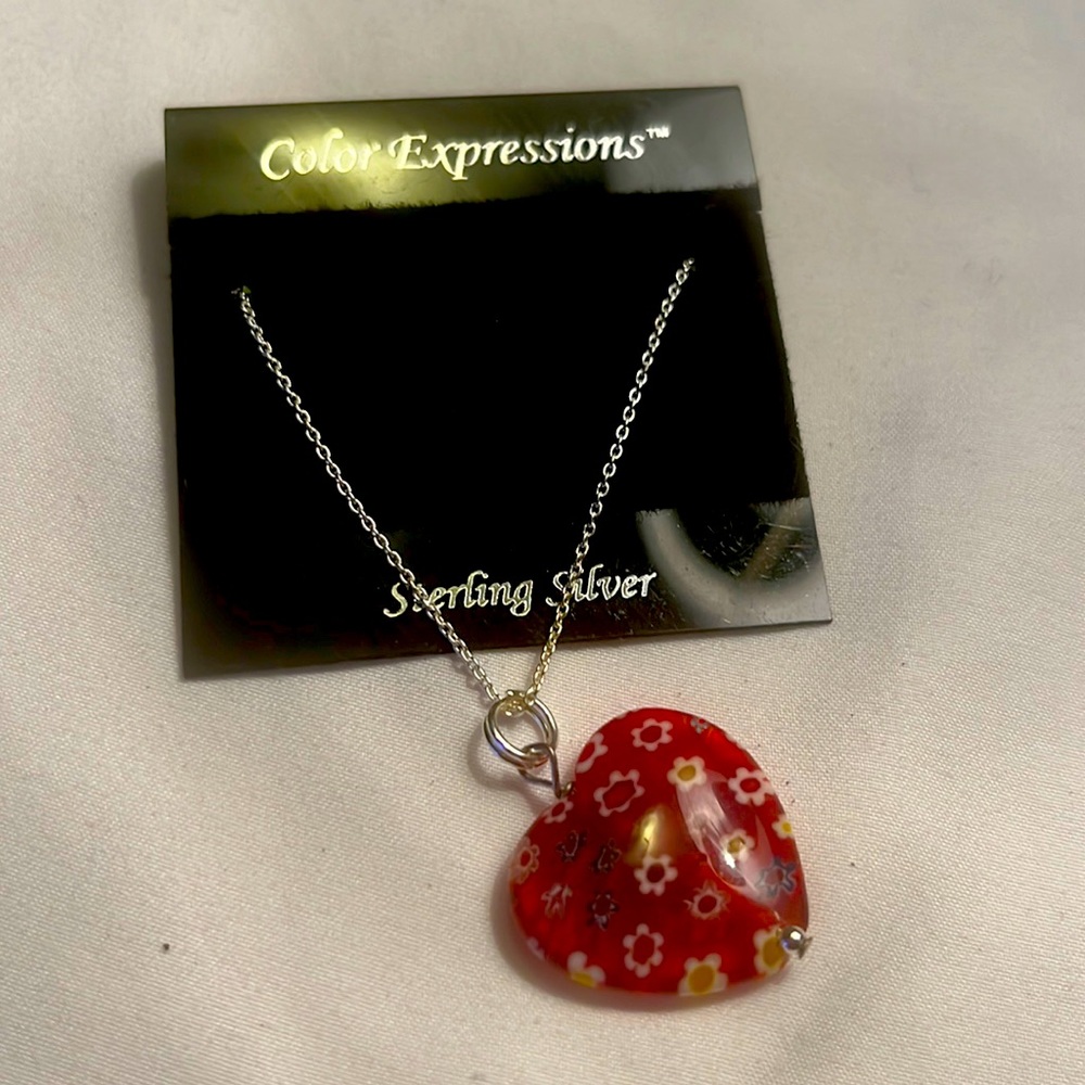 Sterling Silver Red heart necklace